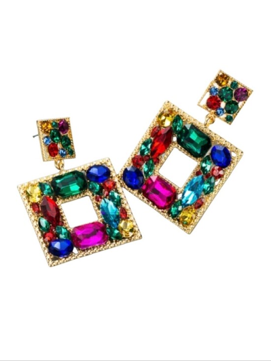 Fashion Jewelry Jewelry - Jewel Tone Rhinestone Geometric Statement Earrings